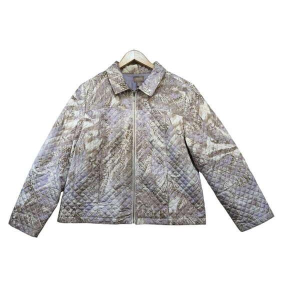 Chicos Womens Quilted Paisley Jacket Size 3 XL Purple Gray Shell Full Zip - Picture 1 of 13